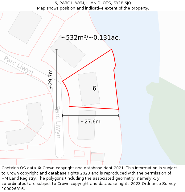 6, PARC LLWYN, LLANIDLOES, SY18 6JQ: Plot and title map