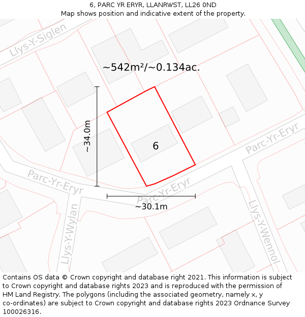 6, PARC YR ERYR, LLANRWST, LL26 0ND: Plot and title map