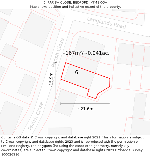 6, PARISH CLOSE, BEDFORD, MK41 0GH: Plot and title map