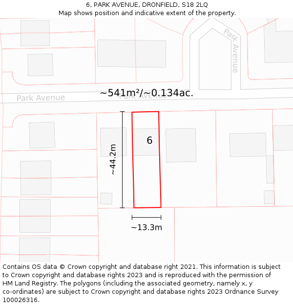 6, PARK AVENUE, DRONFIELD, S18 2LQ: Plot and title map