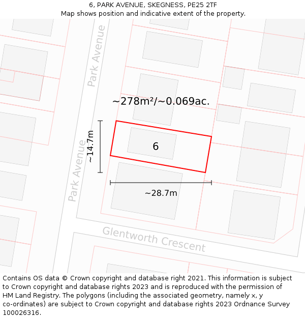 6, PARK AVENUE, SKEGNESS, PE25 2TF: Plot and title map