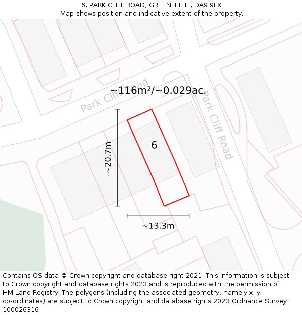 6, PARK CLIFF ROAD, GREENHITHE, DA9 9FX: Plot and title map