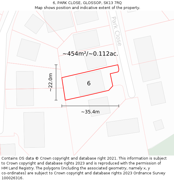 6, PARK CLOSE, GLOSSOP, SK13 7RQ: Plot and title map