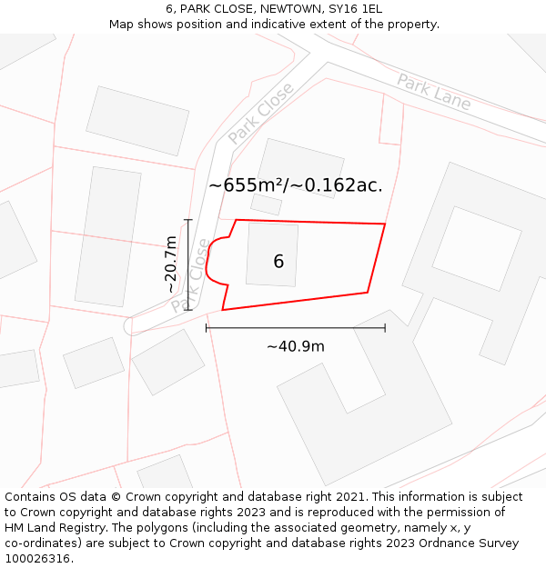 6, PARK CLOSE, NEWTOWN, SY16 1EL: Plot and title map