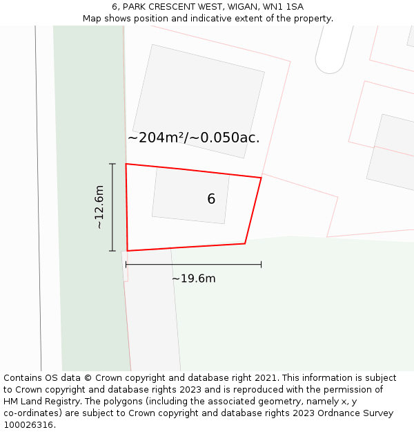6, PARK CRESCENT WEST, WIGAN, WN1 1SA: Plot and title map