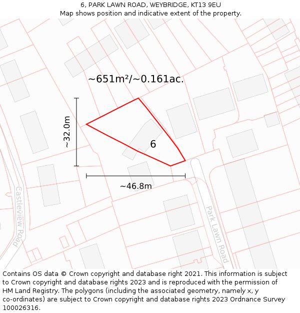 6, PARK LAWN ROAD, WEYBRIDGE, KT13 9EU: Plot and title map