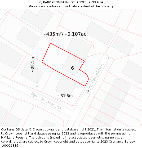 6, PARK PENNKARN, DELABOLE, PL33 9HA: Plot and title map