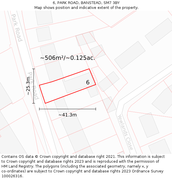 6, PARK ROAD, BANSTEAD, SM7 3BY: Plot and title map