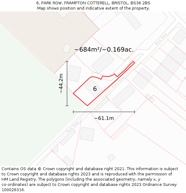 6, PARK ROW, FRAMPTON COTTERELL, BRISTOL, BS36 2BS: Plot and title map