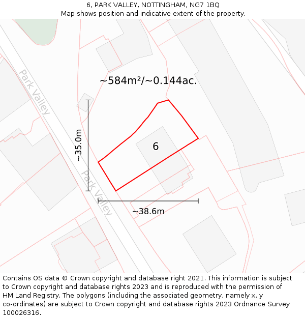 6, PARK VALLEY, NOTTINGHAM, NG7 1BQ: Plot and title map