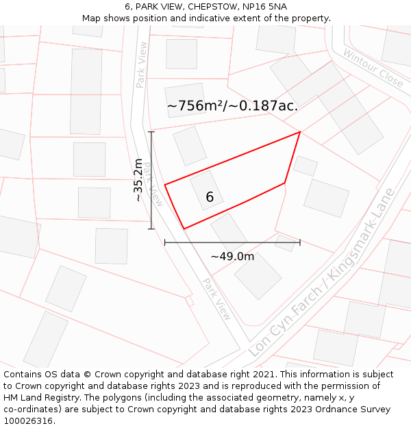 6, PARK VIEW, CHEPSTOW, NP16 5NA: Plot and title map