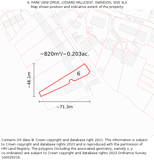 6, PARK VIEW DRIVE, LYDIARD MILLICENT, SWINDON, SN5 3LX: Plot and title map