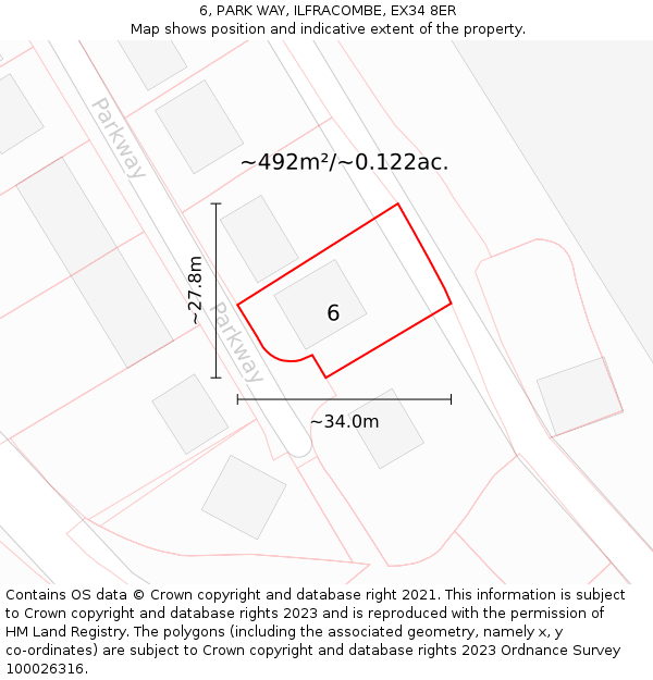 6, PARK WAY, ILFRACOMBE, EX34 8ER: Plot and title map