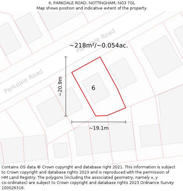 6, PARKDALE ROAD, NOTTINGHAM, NG3 7GL: Plot and title map
