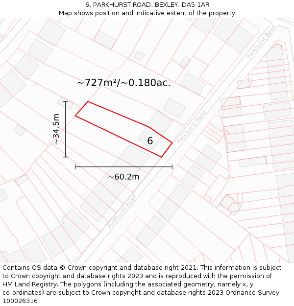 6, PARKHURST ROAD, BEXLEY, DA5 1AR: Plot and title map