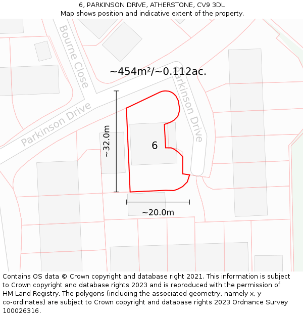 6, PARKINSON DRIVE, ATHERSTONE, CV9 3DL: Plot and title map