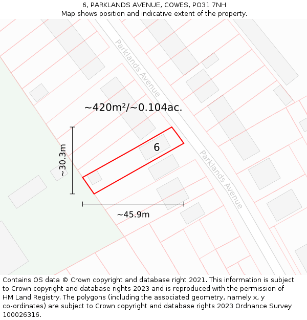 6, PARKLANDS AVENUE, COWES, PO31 7NH: Plot and title map