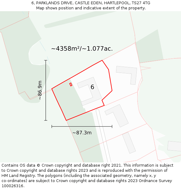 6, PARKLANDS DRIVE, CASTLE EDEN, HARTLEPOOL, TS27 4TG: Plot and title map