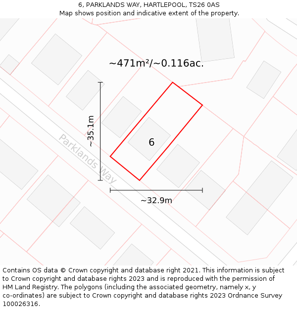 6, PARKLANDS WAY, HARTLEPOOL, TS26 0AS: Plot and title map