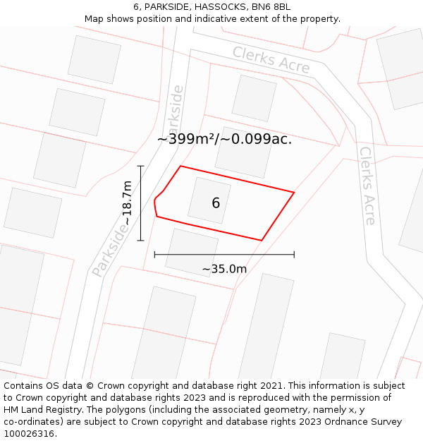 6, PARKSIDE, HASSOCKS, BN6 8BL: Plot and title map