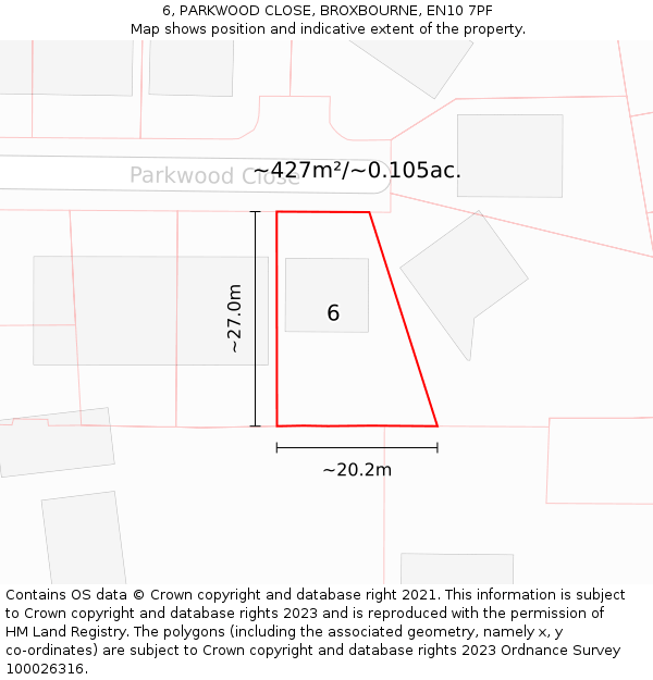 6, PARKWOOD CLOSE, BROXBOURNE, EN10 7PF: Plot and title map