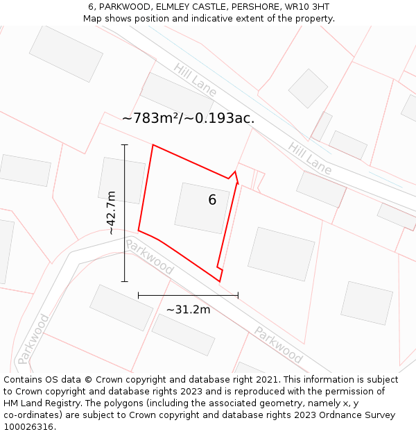 6, PARKWOOD, ELMLEY CASTLE, PERSHORE, WR10 3HT: Plot and title map