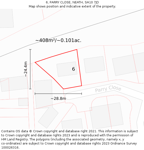 6, PARRY CLOSE, NEATH, SA10 7JD: Plot and title map