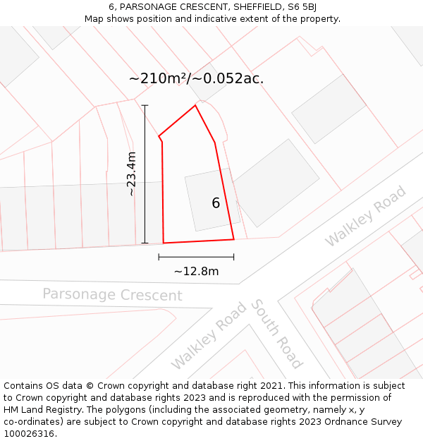 6, PARSONAGE CRESCENT, SHEFFIELD, S6 5BJ: Plot and title map