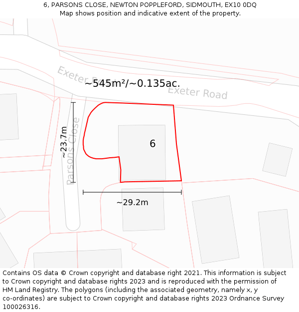 6, PARSONS CLOSE, NEWTON POPPLEFORD, SIDMOUTH, EX10 0DQ: Plot and title map