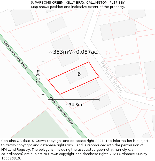 6, PARSONS GREEN, KELLY BRAY, CALLINGTON, PL17 8EY: Plot and title map