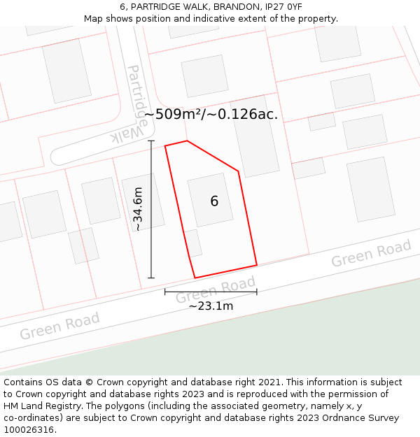 6, PARTRIDGE WALK, BRANDON, IP27 0YF: Plot and title map
