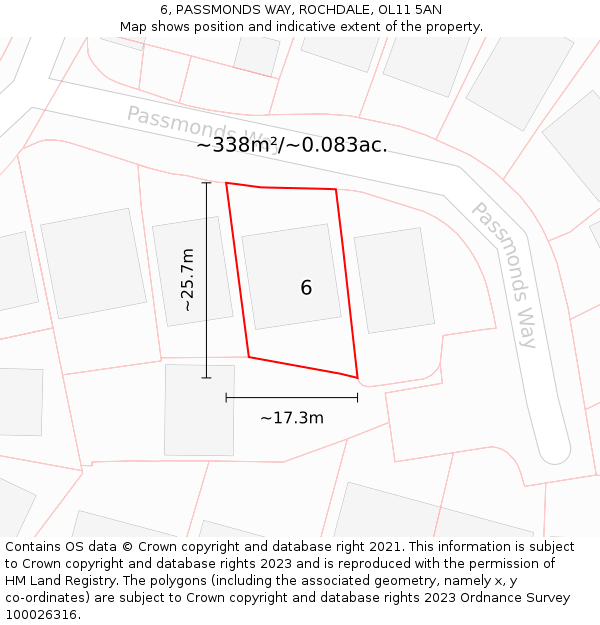 6, PASSMONDS WAY, ROCHDALE, OL11 5AN: Plot and title map