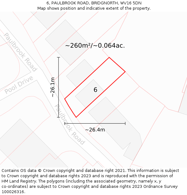 6, PAULBROOK ROAD, BRIDGNORTH, WV16 5DN: Plot and title map