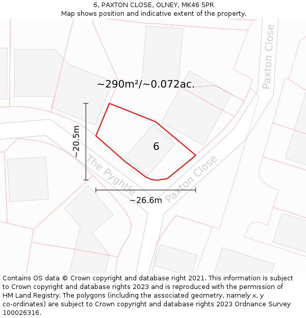 6, PAXTON CLOSE, OLNEY, MK46 5PR: Plot and title map