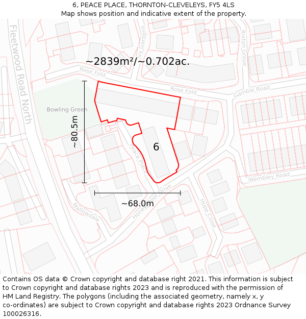 6, PEACE PLACE, THORNTON-CLEVELEYS, FY5 4LS: Plot and title map