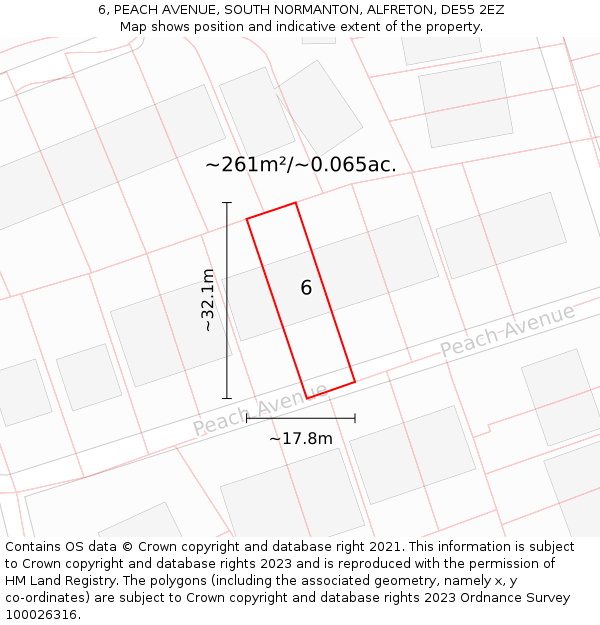 6, PEACH AVENUE, SOUTH NORMANTON, ALFRETON, DE55 2EZ: Plot and title map