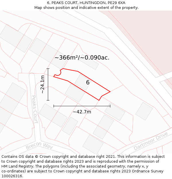 6, PEAKS COURT, HUNTINGDON, PE29 6XA: Plot and title map