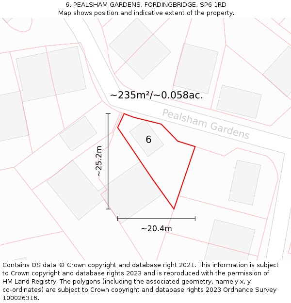 6, PEALSHAM GARDENS, FORDINGBRIDGE, SP6 1RD: Plot and title map