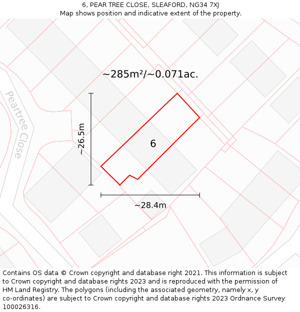 6, PEAR TREE CLOSE, SLEAFORD, NG34 7XJ: Plot and title map