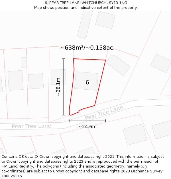 6, PEAR TREE LANE, WHITCHURCH, SY13 1NG: Plot and title map