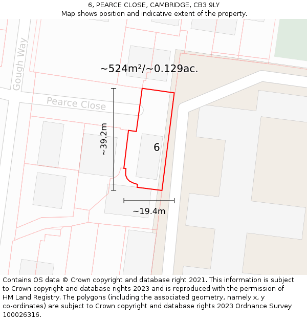 6, PEARCE CLOSE, CAMBRIDGE, CB3 9LY: Plot and title map