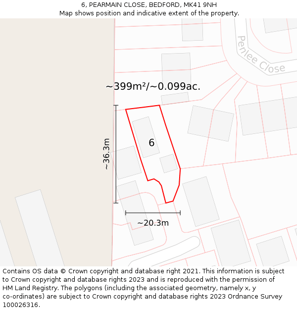 6, PEARMAIN CLOSE, BEDFORD, MK41 9NH: Plot and title map