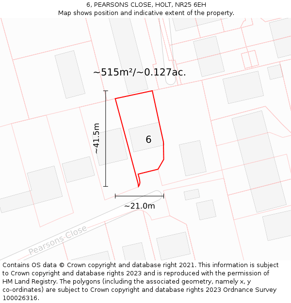 6, PEARSONS CLOSE, HOLT, NR25 6EH: Plot and title map