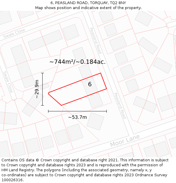 6, PEASLAND ROAD, TORQUAY, TQ2 8NY: Plot and title map