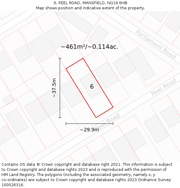 6, PEEL ROAD, MANSFIELD, NG19 6HB: Plot and title map