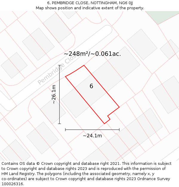 6, PEMBRIDGE CLOSE, NOTTINGHAM, NG6 0JJ: Plot and title map