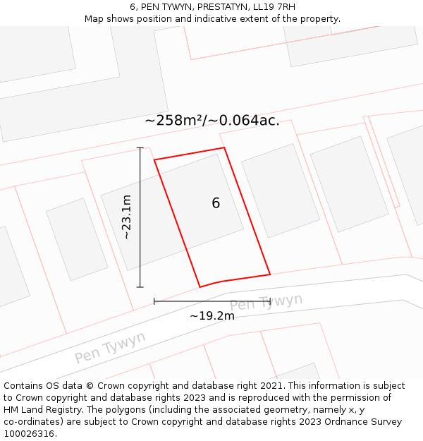 6, PEN TYWYN, PRESTATYN, LL19 7RH: Plot and title map