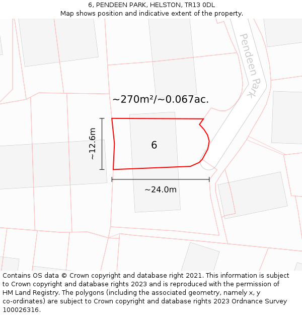 6, PENDEEN PARK, HELSTON, TR13 0DL: Plot and title map