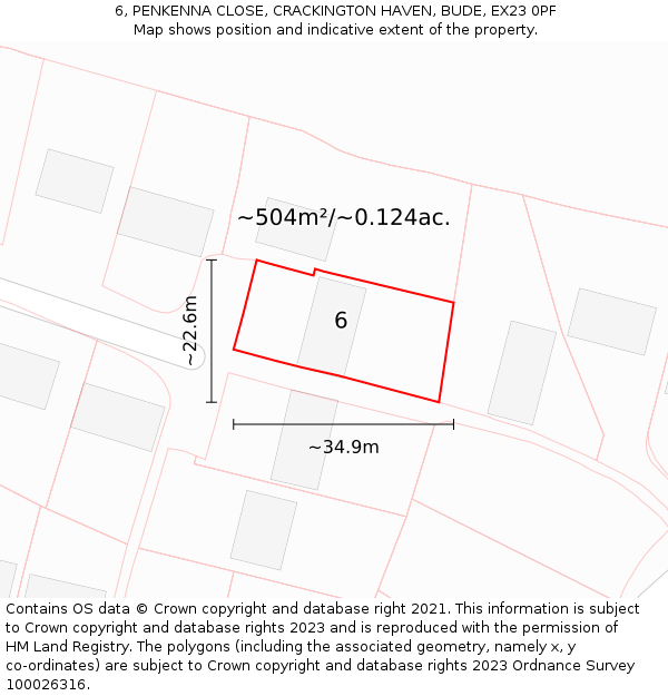 6, PENKENNA CLOSE, CRACKINGTON HAVEN, BUDE, EX23 0PF: Plot and title map
