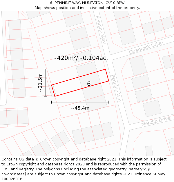 6, PENNINE WAY, NUNEATON, CV10 8PW: Plot and title map